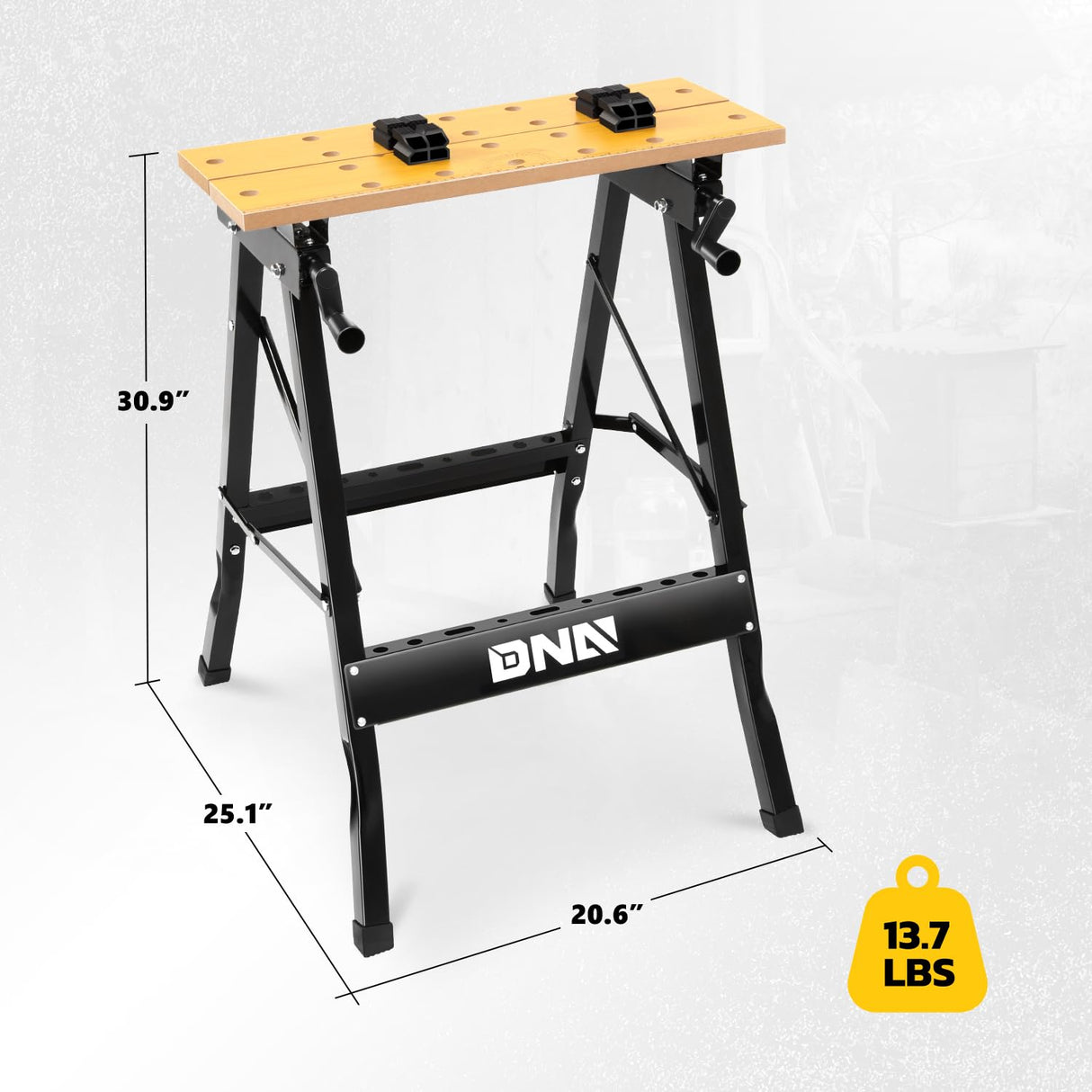 DNA MOTORING Adjustable Workbench - Portable Foldable Multi-Purpose, with Measuring Ruler and Protractor - Ideal for Garage, Home, DIY, and Carpentry,TOOLS-00455 DNA MOTORING