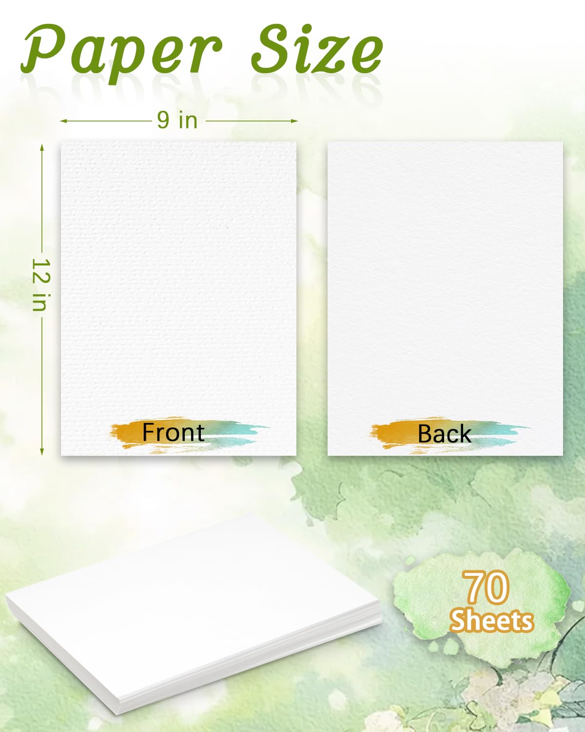 Lazydrop Watercolor Paper 9x12 in 70 Sheets 250GSM White Cold Press Textured Painting Paper for Kids Students Artist Thick Gouache Blank Lazydrop