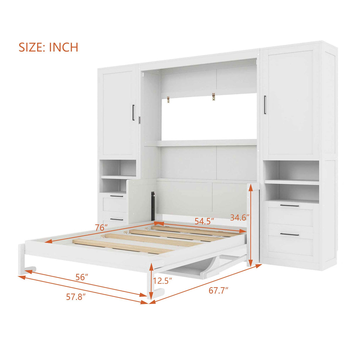 Harper & Bright Designs Full Size Murphy Bed, Wooden Full Wall Bed with Closet, Drawers and Shelves, White Harper & Bright Designs