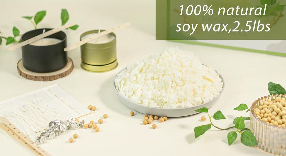 Candle Making Kit with Soy Wax Flakes, 2.5lb Candle Wax, 101oz Pouring Pitcher, Candle Wicks, Stickers, Centering Devices, Vegan Cruelty Free Aroparc