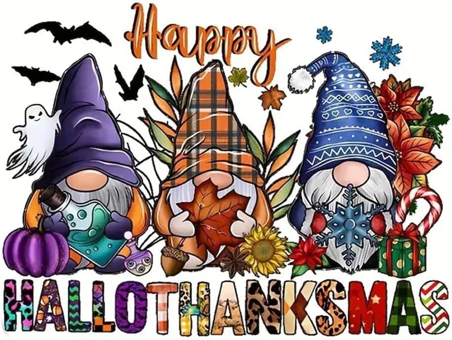 Halloween Stamped Cross Stitch Kits for Beginner, Gnome Needlepoint Counted Cross Stitch Embroidery Kits for Adults, 11CT Dimensions Counted Cross Stitch Patterns Arts Craft Kits TaeYsck