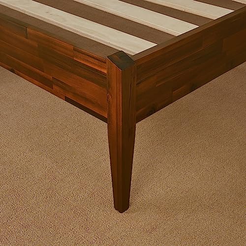 Bme Dinkee 15-Inch Dark Chocolate Solid Wood Queen Platform Bed Frame with Minimalist Japanese Joinery Bme