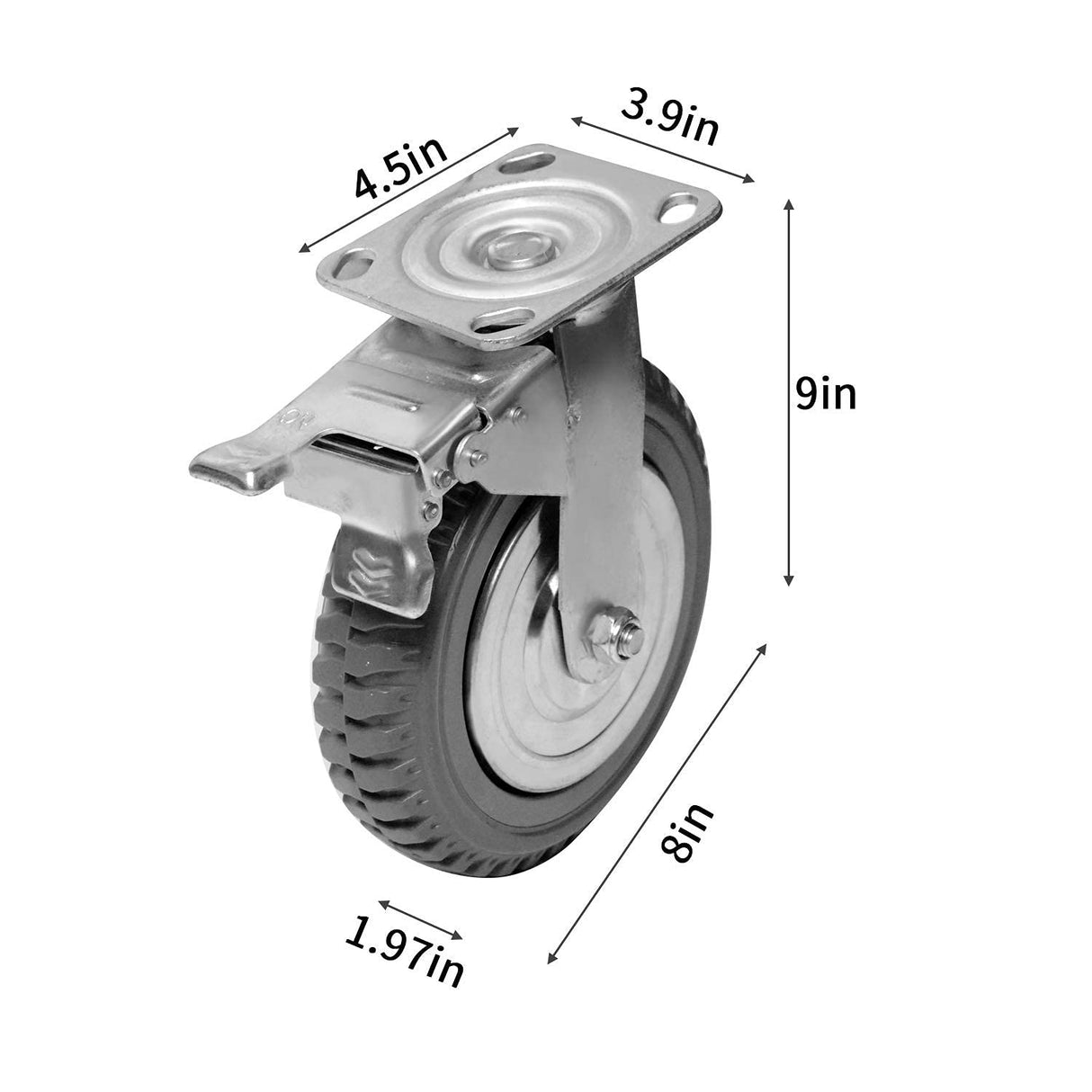 uyoyous 8 Inch Solid Caster Wheels Casters Heavy Duty Anti-Skid Polychloride Swivel Caster Wheels with 360 Degree Ball Bearing Castors Top Plate with Brake 2 Fixed,1760 lbs Capacity uyoyous