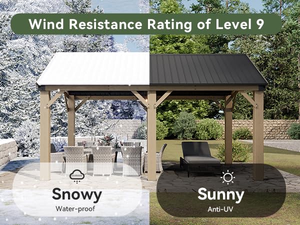 Aoxun 12' x 16' Outdoor Wood Gazebo, Hardtop Gazebo Permanent Wooden Pavilion with Galvanized Steel Gable Roof, for Patio, Garden, Deck, Cedar Wood Aoxun