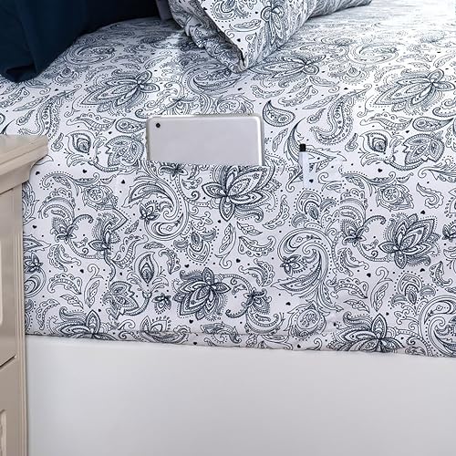 Elegant Comfort Softest and Coziest 6-Piece Sheet Set - 1500 Premium Hotel Quality Microfiber - Deep Pocket, Wrinkle Resistant 6-Piece Paisley Pattern Bed Sheet Set, Queen, Paisley Navy