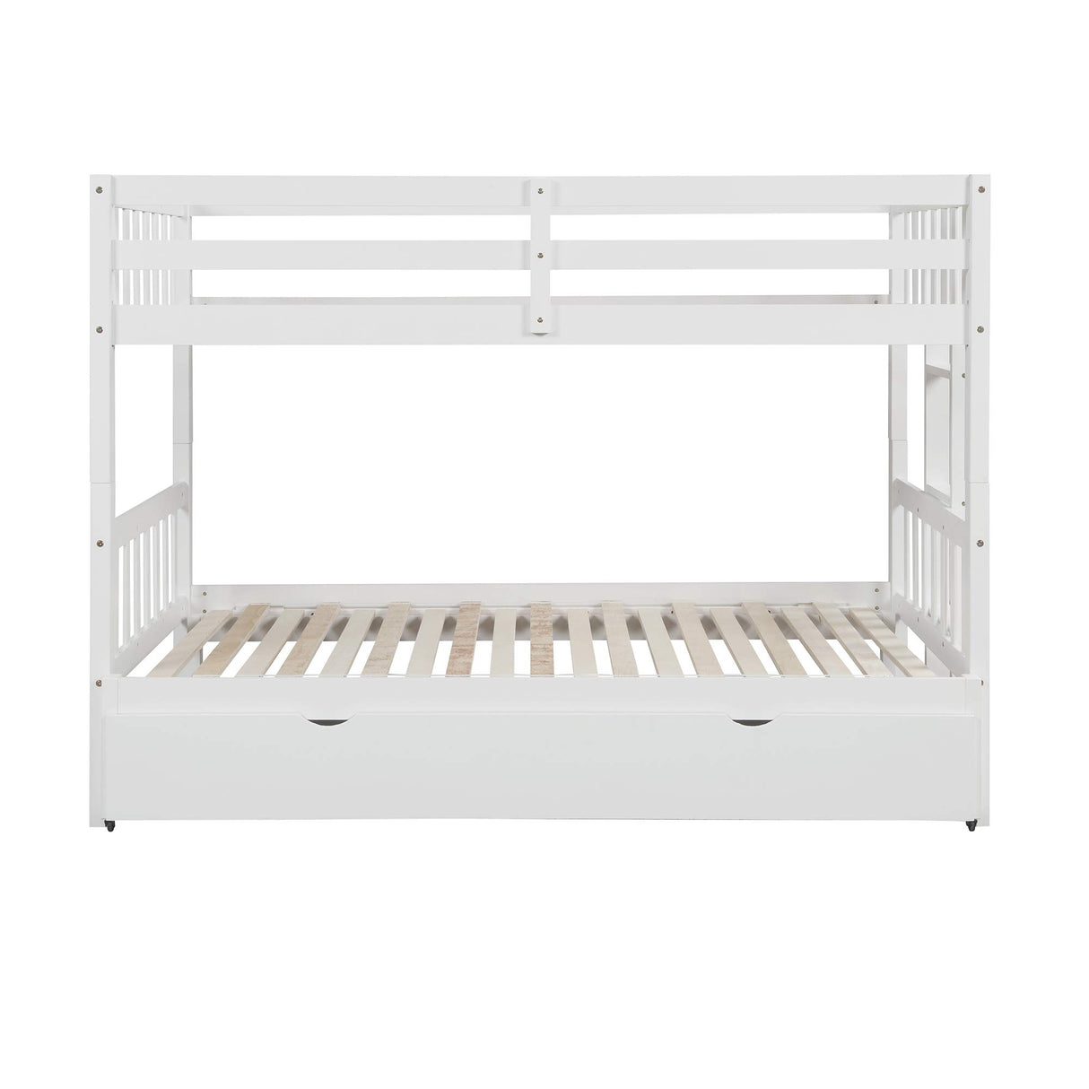 KLMM Twin Over Pull-Out Bunk Bed with Trundle, Wooden Twin Over Twin/Full/Queen/King Accommodate 4 People Extendable Bunk Beds with Ladder and Safety Rail (White) KLMM