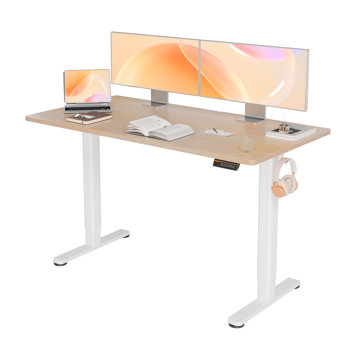 YDN Electric Standing Desk, 55x24 Inch Stand up Desk Adjustable Height, Sit Stand Home Office Desk with Splice Board, Natural YDN