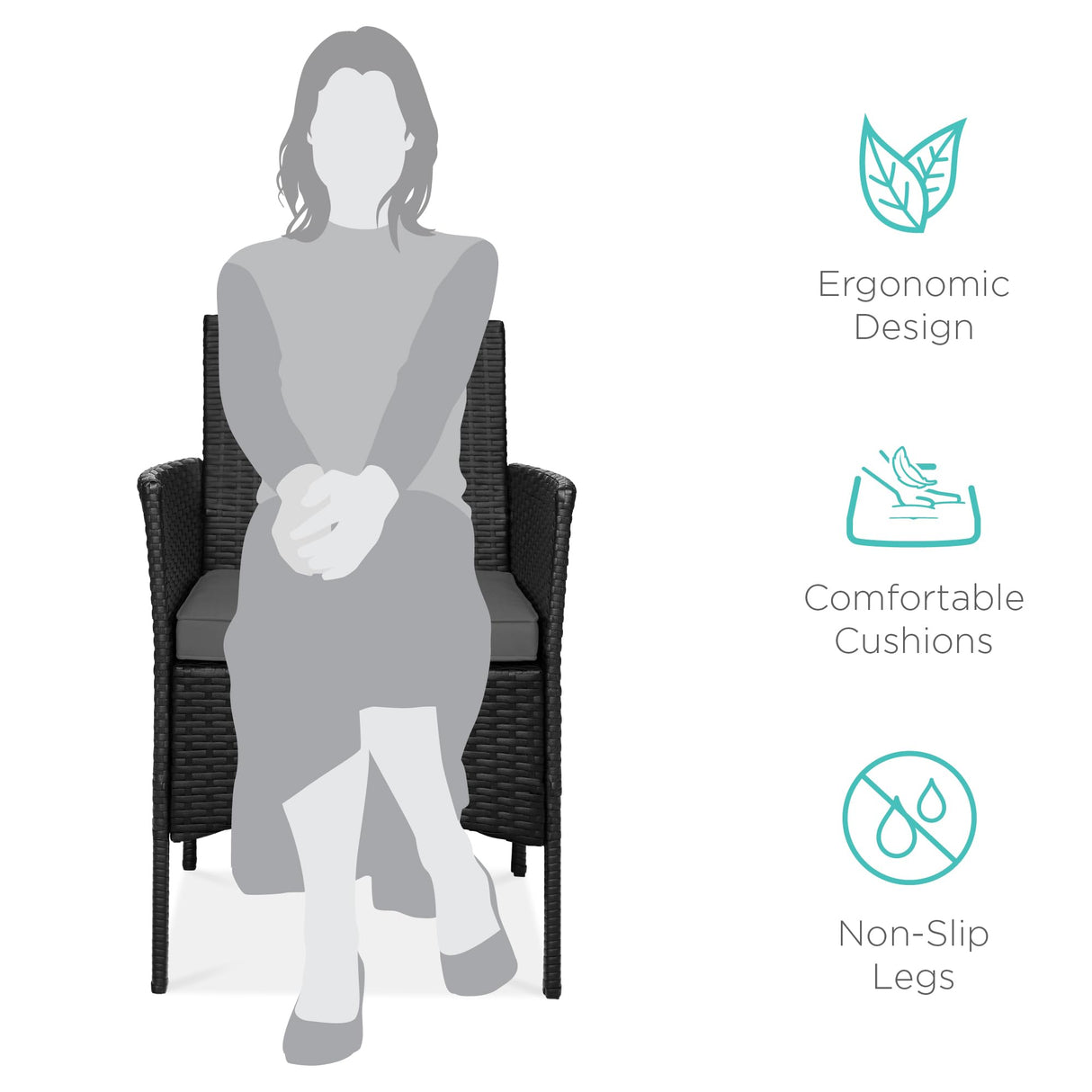 Best Choice Products 3-Piece Outdoor Wicker Conversation Bistro Set, Space Saving Patio Furniture for Garden w/Side Table - Black/Gray Best Choice Products