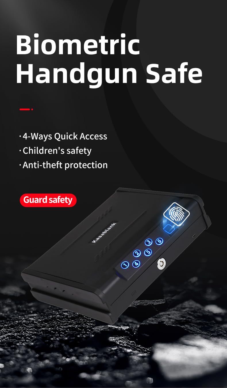 Biometric Gun Safe with 3 Unlock Ways - ≤0.1s Fast Fingerprint Access, Voice Prompt Function, Secure Steel Lockbox, Fits Handguns & Revolvers, Perfect for Living Room, Bedroom Storage & In-Car Use Generic