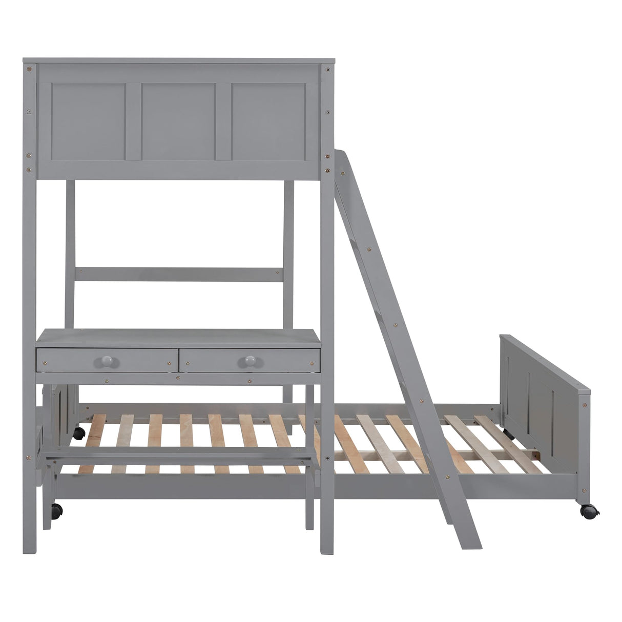 Merax Twin Over Full Bunk Bed with Desk,Wood Loft Bed Frame Saving Space for Boys,Girls,Teens,Grey Merax