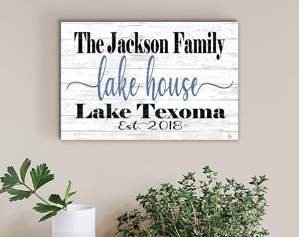Custom Lake House Sign Personalized Name Gift or Decor for Summer Home - Solid Wood - 16.5in x 10.5in (Lake House Est. Date) Broad Bay