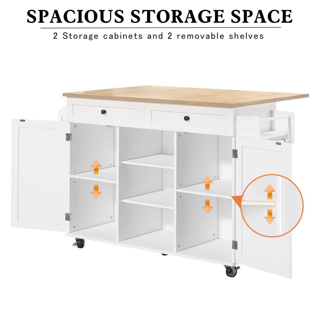 HLR Kitchen Island On Wheels, Rolling Kitchen Island Cart with Drop Leaf Countertop, Barn Door Kitchen Islands Table with Storage Cabinet and Tower Rack, Island Table for Kitchen HLR