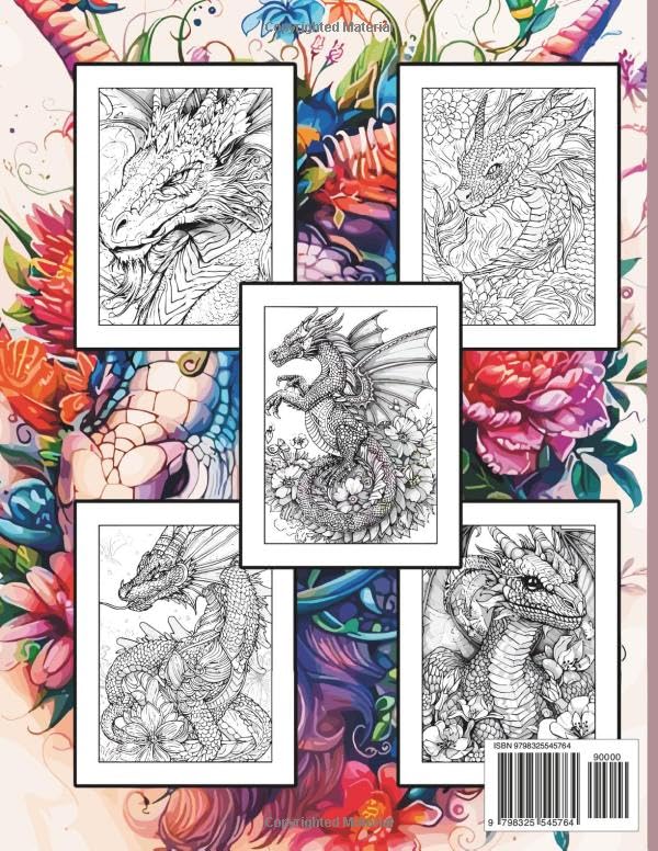 Dragon Coloring Book for Adults: Mythical and Fantasy Dragon 60+ Stress Relief Illustrations to Color for Adults WoodArtSupply