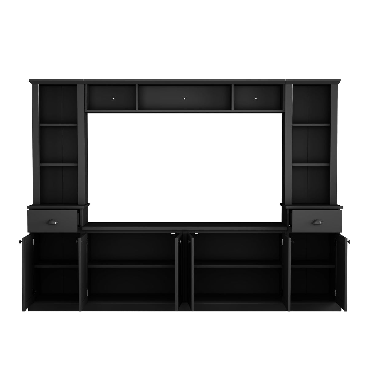 Ball & Cast TV Stand with Cabinets for TVs up to 75",Wall Unit Entertainment Center with Storage and Open Shelves,Modern Media TV Console with 2 Drawers for Living Room,Black Ball & Cast