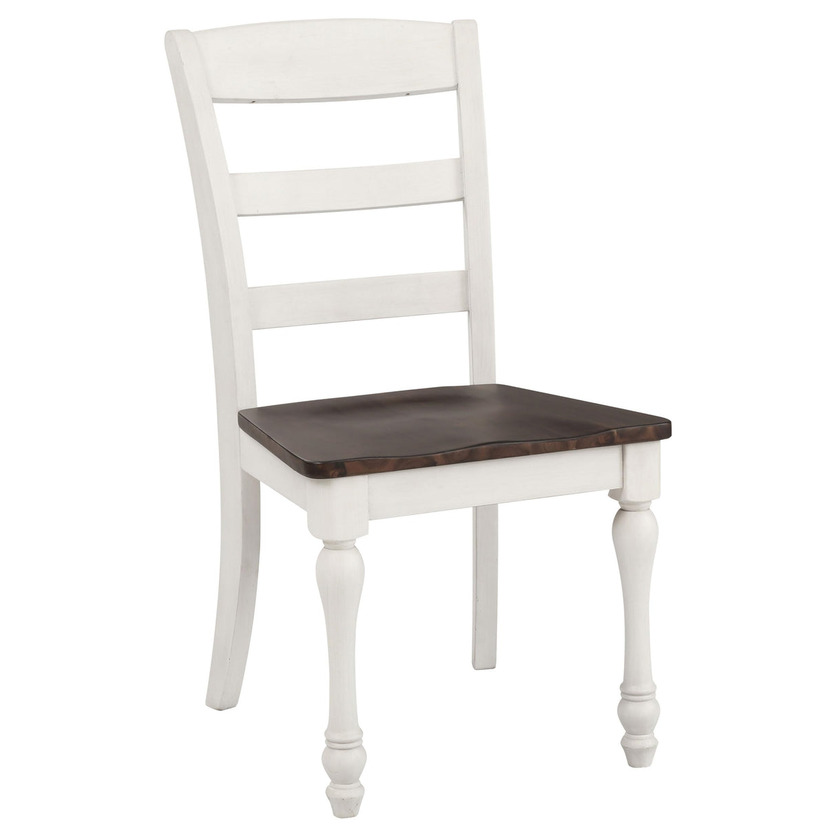 Coaster Home Furnishings - Madelyn - Wood - Set of 2 Farmhouse Dining Side Chairs with Ladder Backs, Saddles, Scooped Seats and Turned Legs - Dining Room - Coastal White and Dark Cocoa - 110382 Coaster Fine Furniture