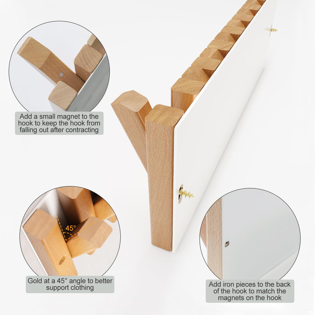 yaochuforest Coat & Hat Hooks Wall Mount with Key Holder, Wall Mounted Coat Rack with 9 Retractable Hangers, Solid Wood Slim Key Holder for Entryway, 17in Natural Finish yaochuforest