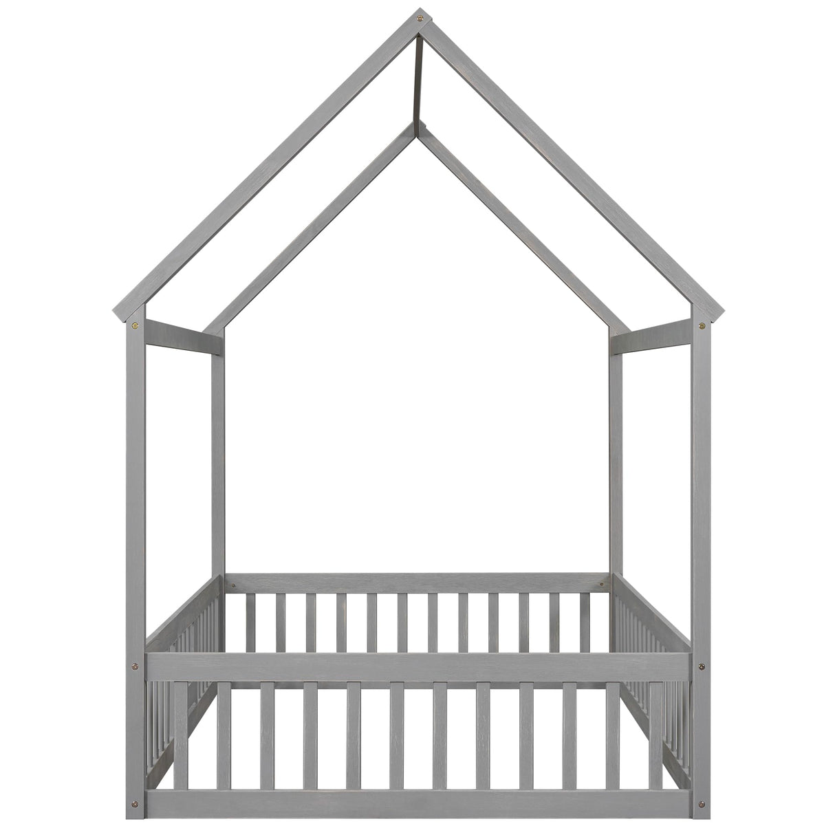 Harper & Bright Designs Grey Wash Full Montessori House Bed with Fence and Door for Kids Harper & Bright Designs