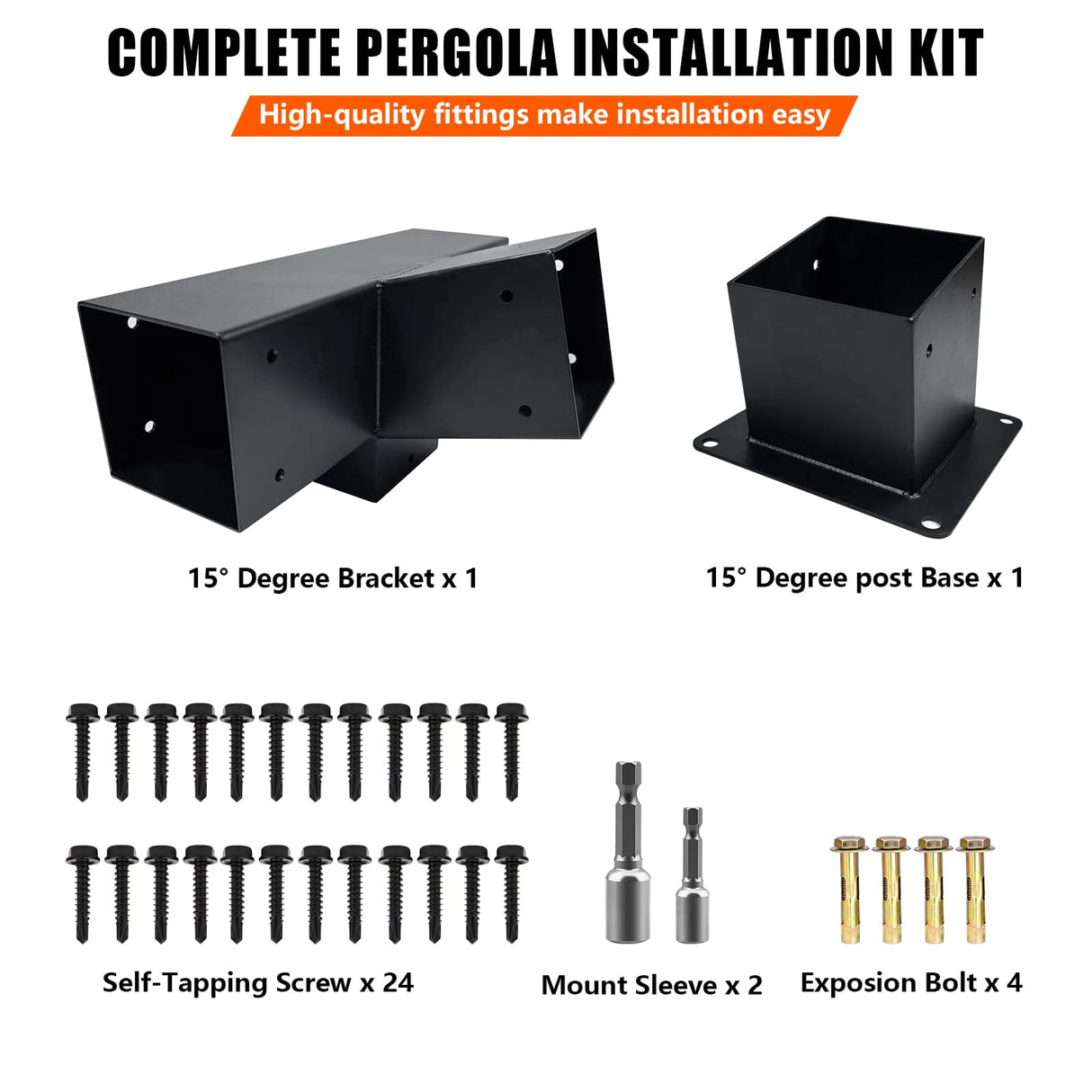 ITeVe.GD 15° Slanted Roof Pergola Brackets Kit,4-Way Right Angled Corner Bracket with Wall Mount Post Base for 4x4 (Actual:3.5"x3.5") Lumber for Pergolas,Gazebos,Porchs - 2 Pack… ITeVe.GD