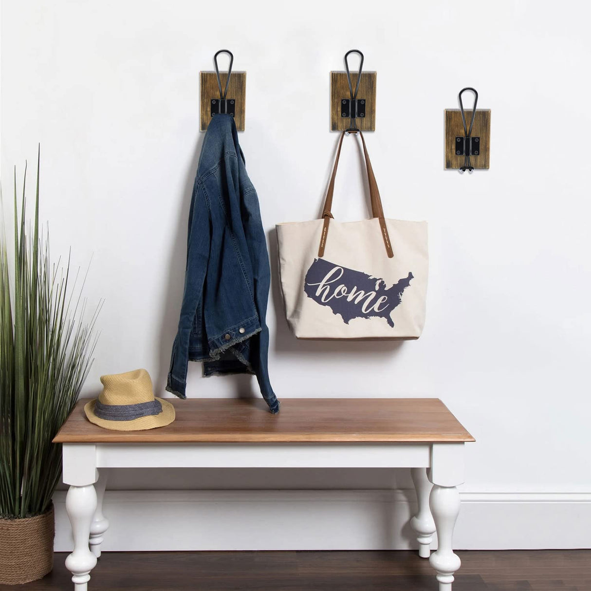 TEGUEPS Wall Hooks for Hanging,Coat Hooks,Hat Hangers for Wall,2 Pack Adhesive Towel Hooks for Bathroom,Wood Coat Rack for Robe Keys Backpack Purse(Weathered Brown) TEGUEPS