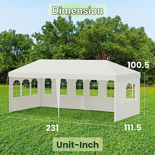 10x20 Outdoor Gazebo Wedding Party Tent Canopy Tent with 4 Removable Sidewalls,White FDW