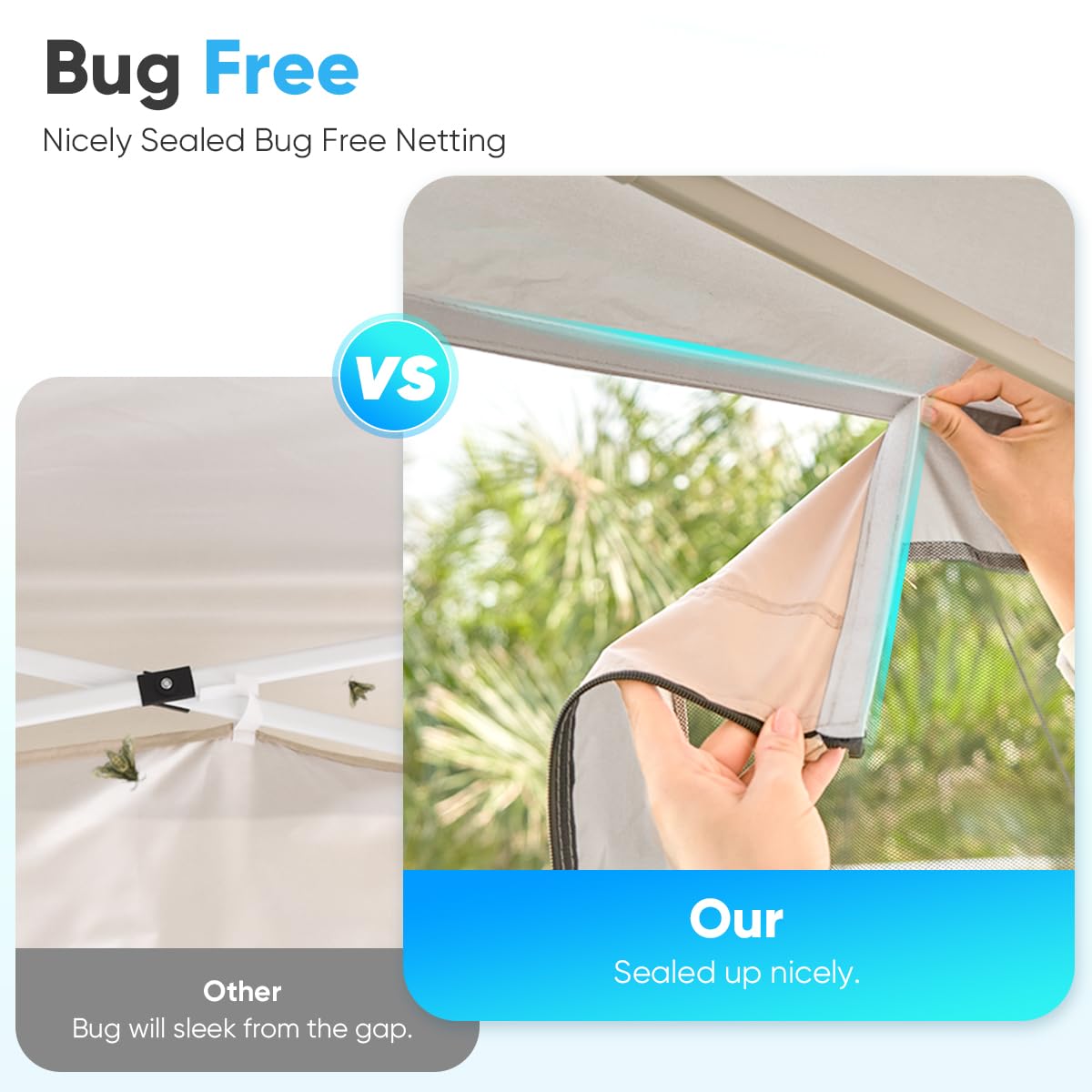 Quictent 10'x10' Pop up Canopy Tent with Mosquito Netting, Outdoor Ez up Screened Canopies Screen House Room Tent Portable, Fully Sealed, Waterproof & Wheeled Carry Bag Included (Tan) Quictent