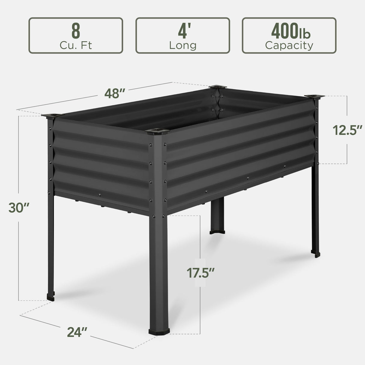 Best Choice Products 48x24x30in Galvanized Raised Garden Bed, Metal Elevated Planter Box, Vegetable Garden for Backyard, Patio, Balcony - Charcoal Best Choice Products