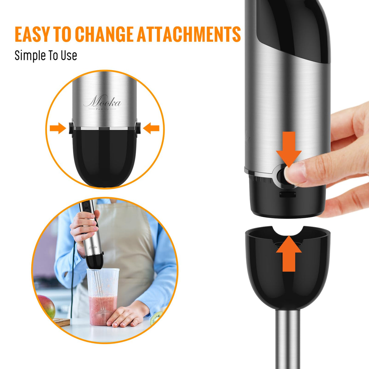 Immersion Blender Handheld, 1100W 5-in-1 Multi-Purpose Hand Blender, 12-Speed Stick Blender, 600ml Beaker, 500ml Chopper, Egg Whisk, Milk Frother, Black MOOKA FAMILY