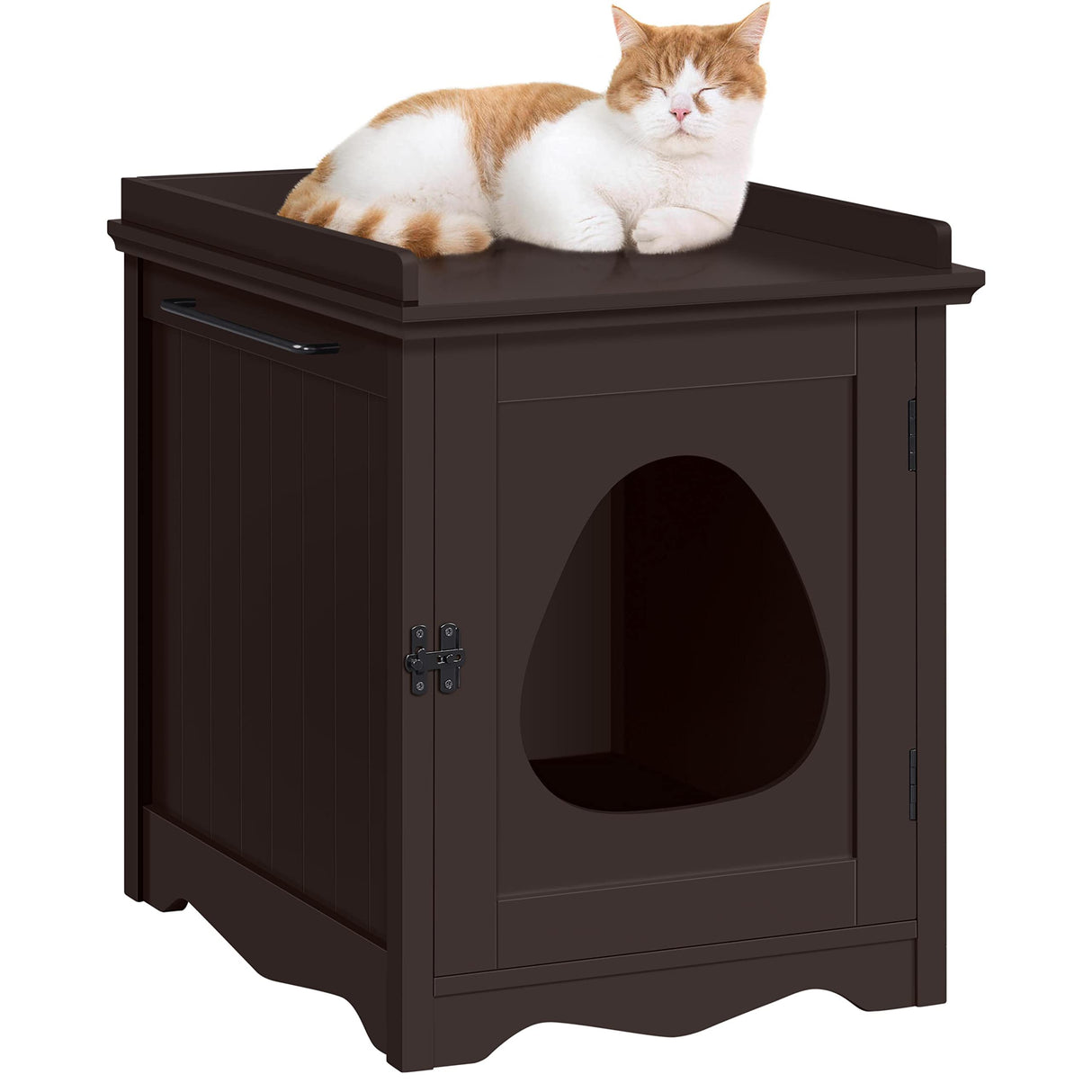 Yaheetech Cat Litter Box Enclosure, Hidden Cat Litter Box Furniture with Side Towel Bar, Wooden Cat Washroom, Storage Cabinet, Indoor Pet House, Side Table Nightstand, Espresso Yaheetech