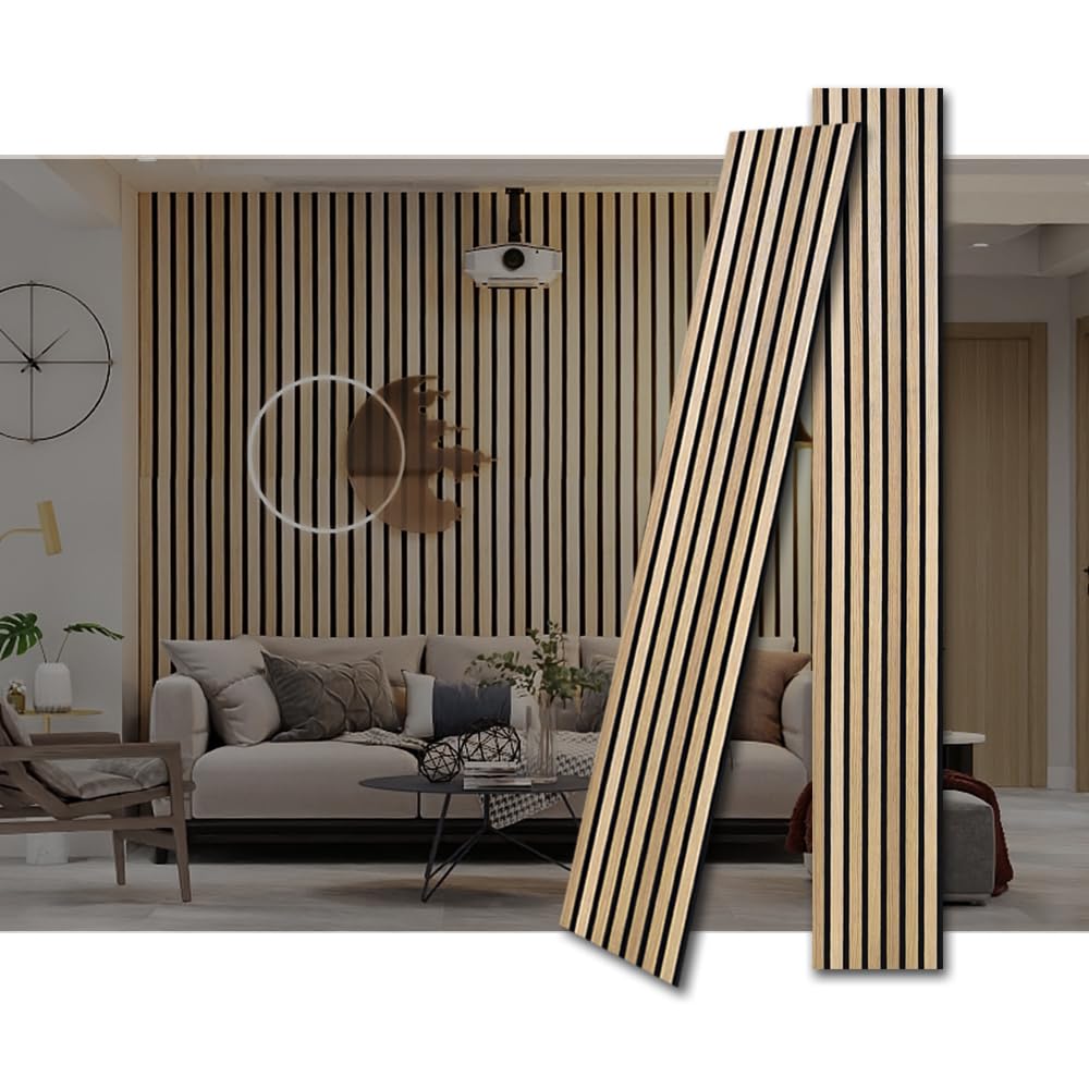 3D Fluted Sound Absorbing | Decorative Soundproof Paneling | Acoustic Wood SLAT Wall Panels | Soundproof Wall Panels for Living Room | 94.48 * 23.62in | 2PCS Coverage | Natural Oak ARTSLAT