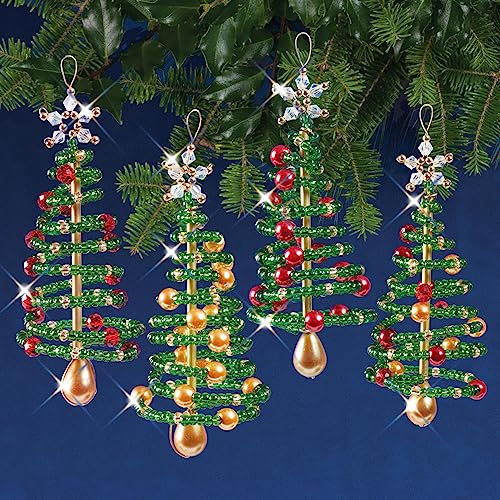 SOLID OAK Beaded Ornament KIT, Christmas Tree Makes 4 Solid Oak