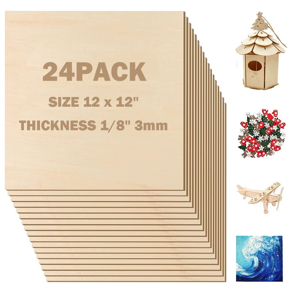 Basswood Sheets 1/8 X 12 X 12 Inch, 3 mm Plywood Sheets Balsa Wood Sheet Craft Wood Unfinished Wood Laser Engraving Blanks Baltic Birch Plywood 1/8 Bass Wood for Crafts DIY, Wood Burning, Painting RHQQ