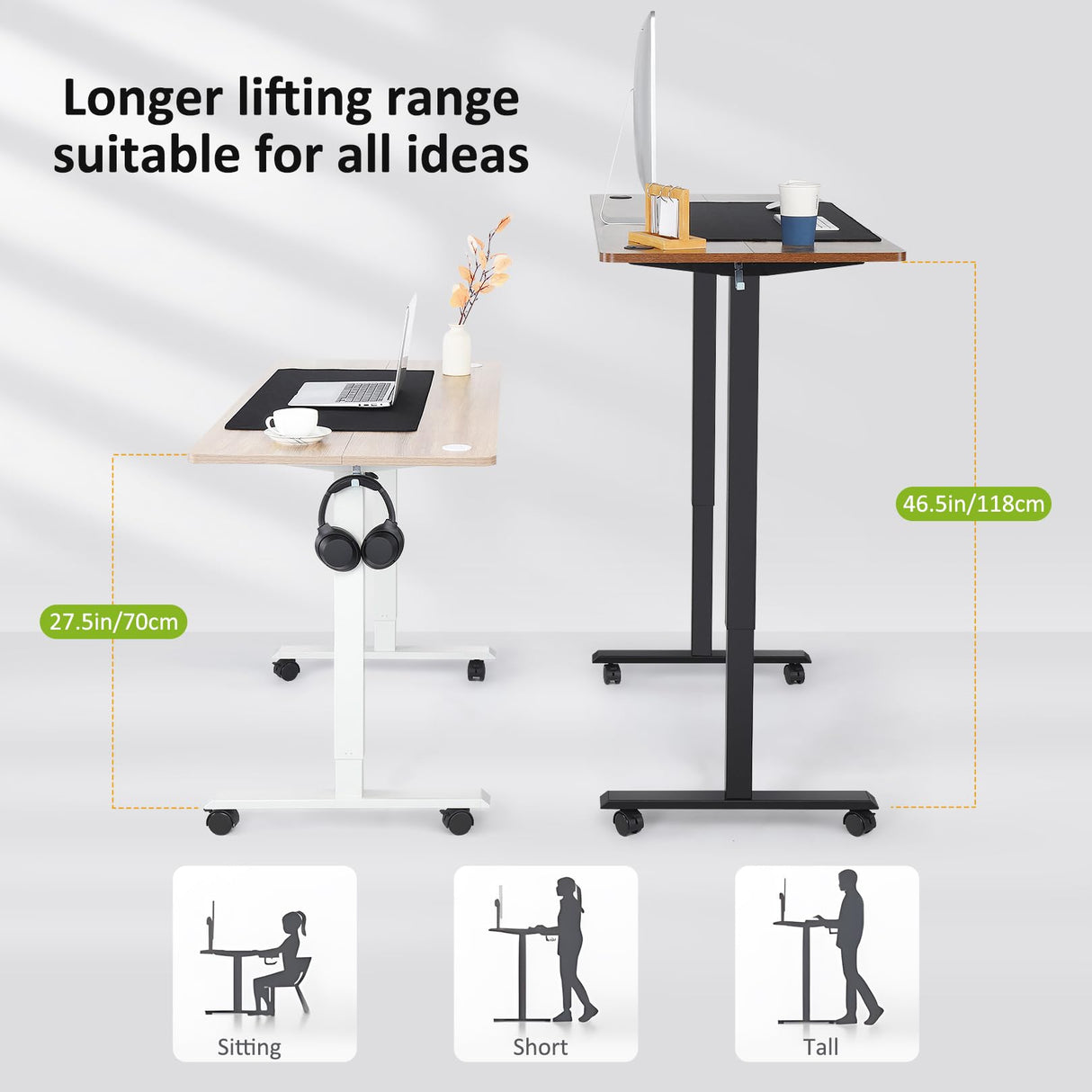 farexon Electric Standing Desk Adjustable Height, 48x24 Inches Stand Up Desk with Charging Station, Lockable Casters,27''-46'' Lifting Range Home Office Computer Desk(Oak Grey) farexon