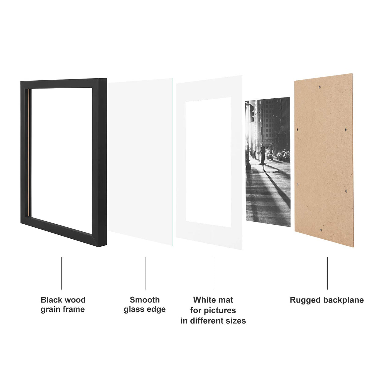 SONGMICS Gallery Wall Frame Set, Multi Picture Frames Set of 7, One 11x14, Two 8x10, Four 6x8 Collage Photo Frame with White Mat, Glass Front, Hanging or Tabletop Display, Black SONGMICS