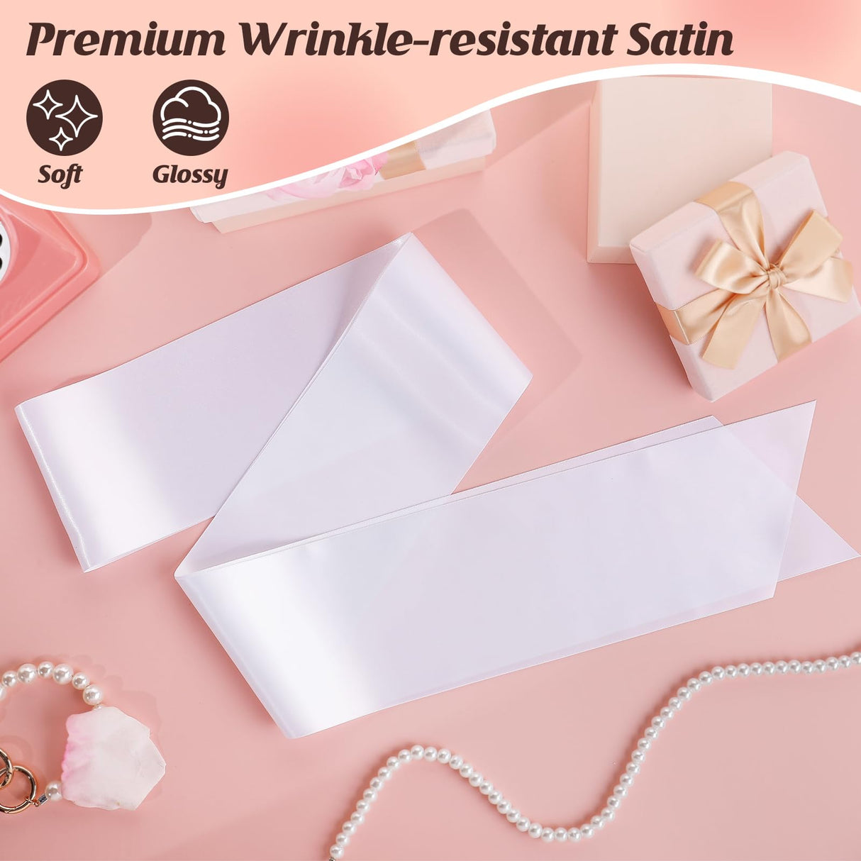 PAMASE Blank White Satin Sash - DIY Senior Bride Pageant Sashes with Safety Pins, Slogan Blessing Accessory for Birthdays, Weddings, Hen Parties 3 Pcs PAMASE