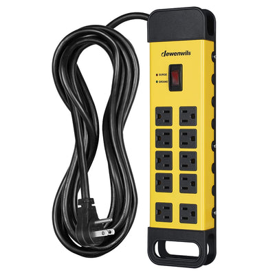 DEWENWILS 10-Outlet Metal Surge Protector Power Strip with 15Ft Cord, Flat Plug, 15A Circuit Breaker, 1440Joules, Heavy Duty Industrial Power Strip for Garage, Workshop, Wall Mountable, UL Listed