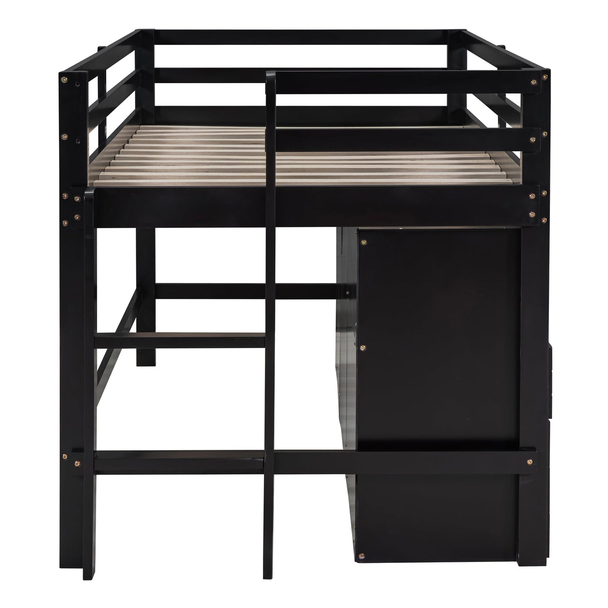 Merax Twin Size Loft Bed with 4 Storage Drawers, Cabinet and Shelves for Bedroom, Children's Room, Wooden Bed Frame with Guardrails on Both Sides for Teens, Boys, Girls, Easy Assembly, Espresso Merax