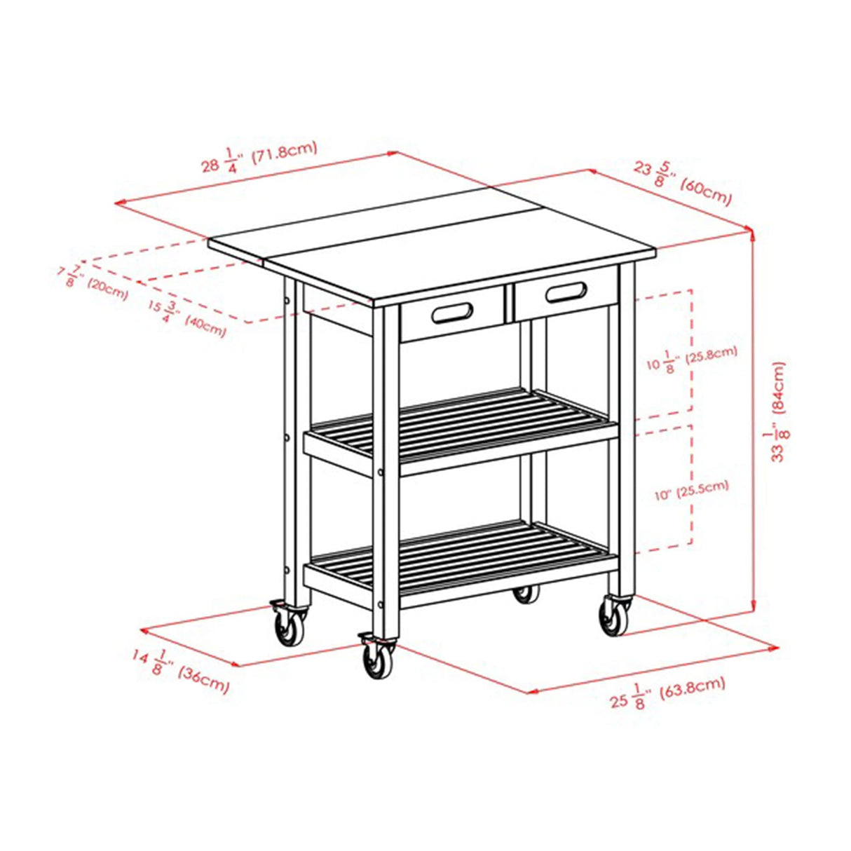 Winsome 94734 Jonathan 2 Drawer Rolling Kitchen Cart in Walnut Winsome