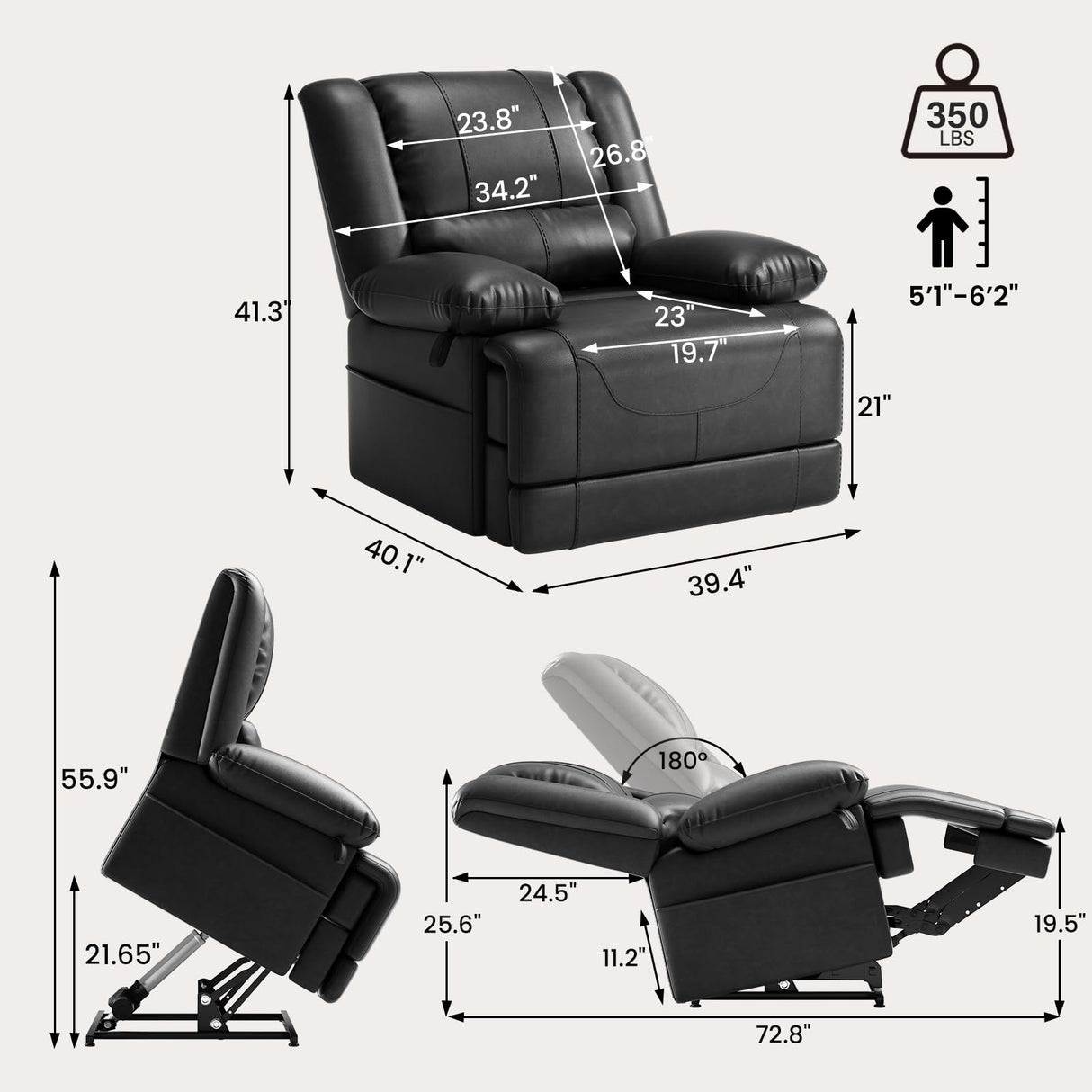 Couchus Large Dual Motor Power Lift Recliner Chair with Massage and Heat for Elderly People, Infinite Position,USB Ports and Remote Control,Breathable Leather Couchus
