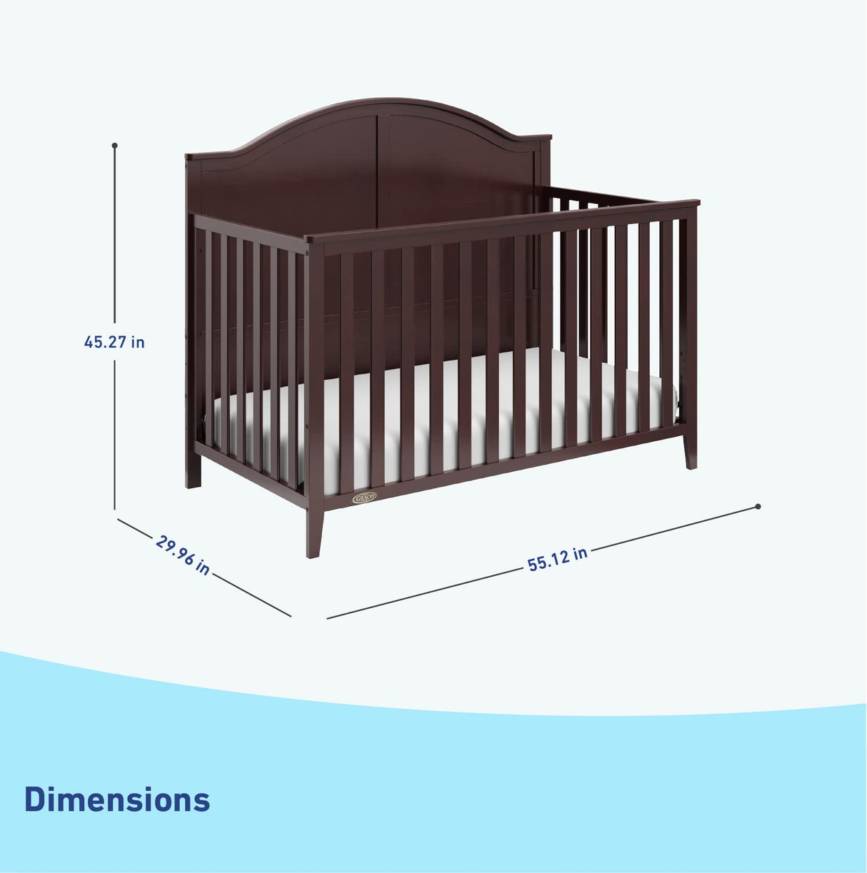 Graco Wilfred 5-in-1 Convertible Crib (Espresso) – GREENGUARD Gold Certified, Converts to Toddler Bed and Full-Size Bed, Fits Standard Full-Size Crib Mattress, Adjustable Mattress Support Base Graco