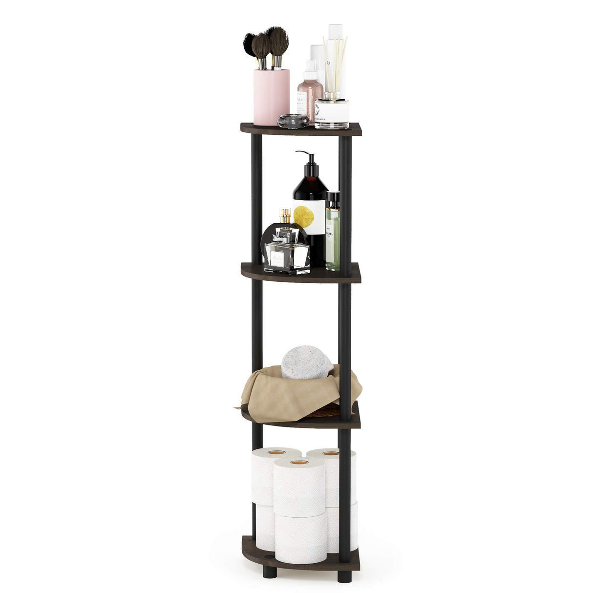 Furinno Turn-N-Tube 4-Tier Corner Display Rack Multipurpose Shelving Unit, Dark Brown Grain/Black Furinno