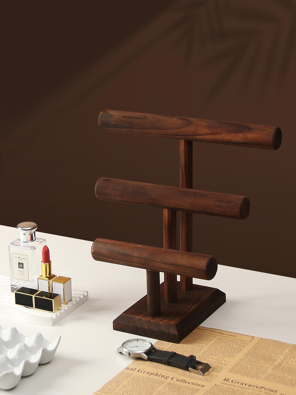 Julysky Bracelet Holder Stand, Bracelet Display with 3 Tier,Jewelry Organizer Stand for Necklaces Bangles and Watches(solid wood) Julysky