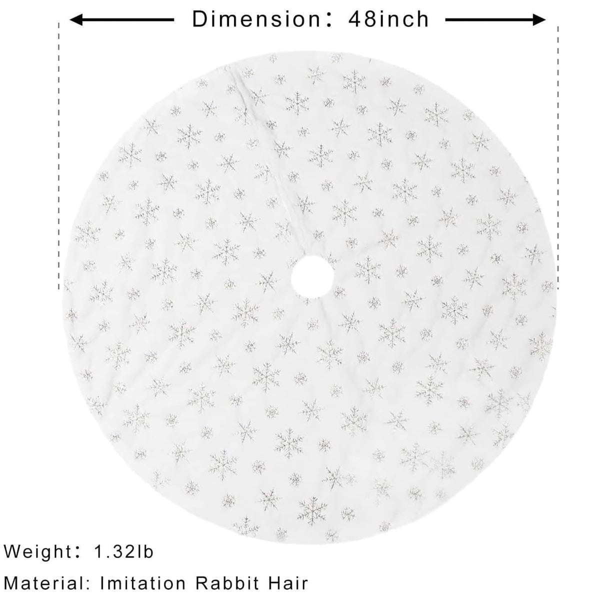 48inch White Christmas Tree Skirt Tree Carpet Blanket, Soft 4ft Xmas Christmas Tree Blanket with Silver Snowflake White Faux Fur Carpet for Christmas Holidays Drezesov