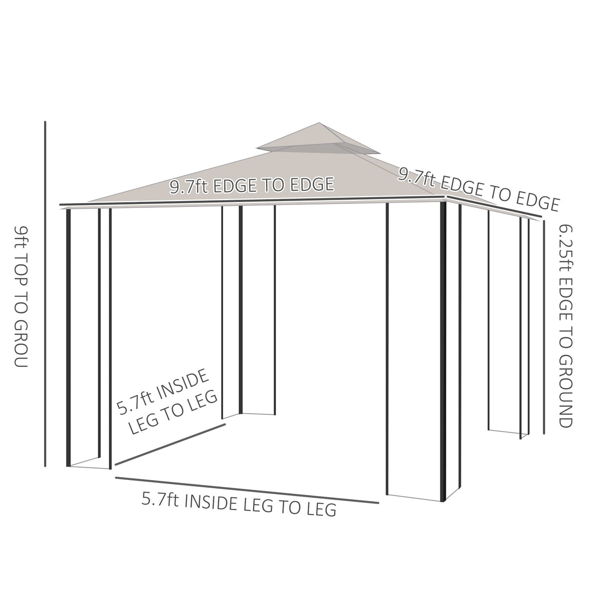 Outsunny 10' x 10' Patio Gazebo, Double Roof Outdoor Gazebo Canopy Shelter with Netting, Steel Corner Frame for Garden, Lawn, Backyard and Deck, Beige Outsunny