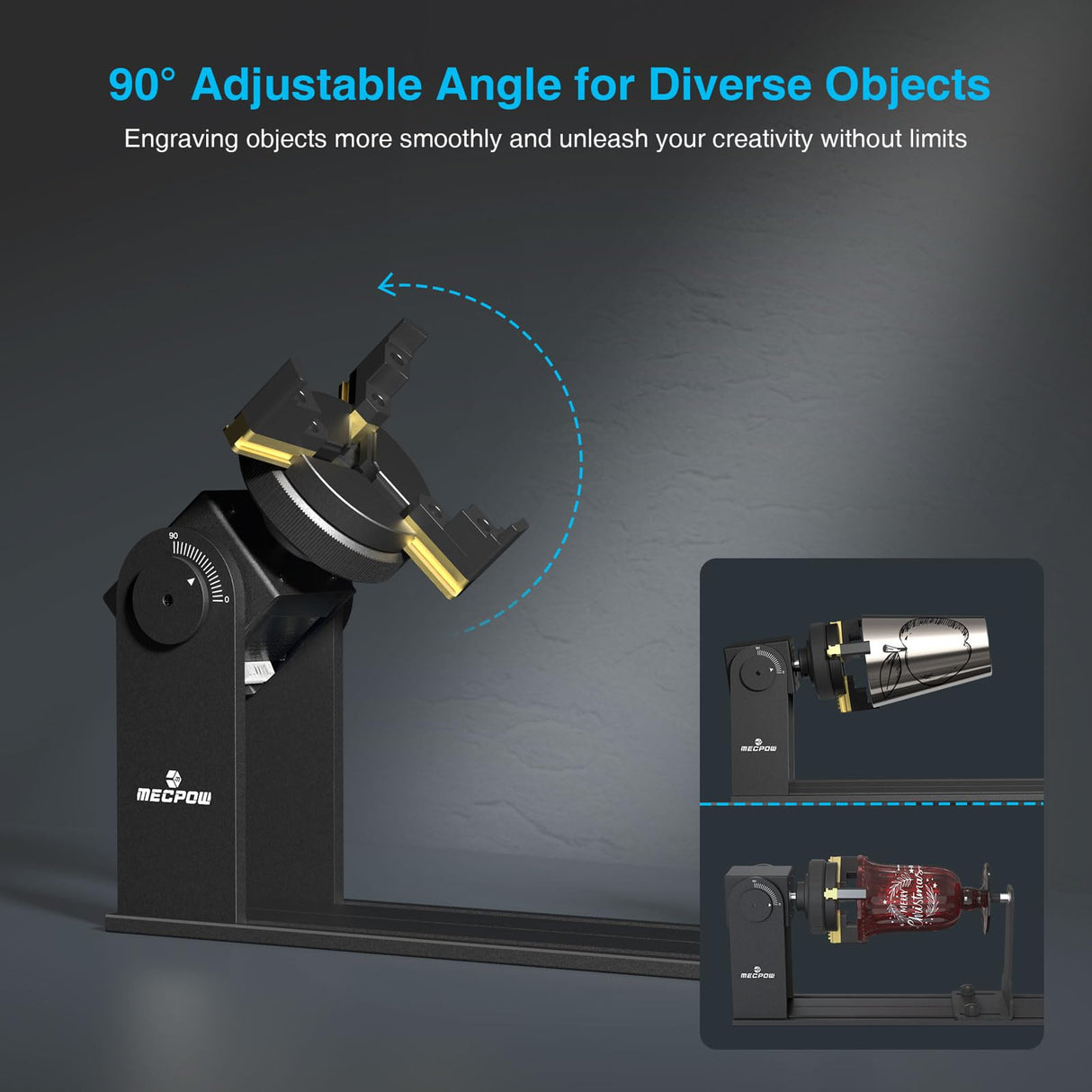 Mecpow G5 Laser Rotary Roller with Three Angle-Adjustable Grippers for Multi-Shaped Objects, Compatible with Almost All The Laser Engraving Machines, Laser Rotary Roller with Heightening Bracket Mecpow