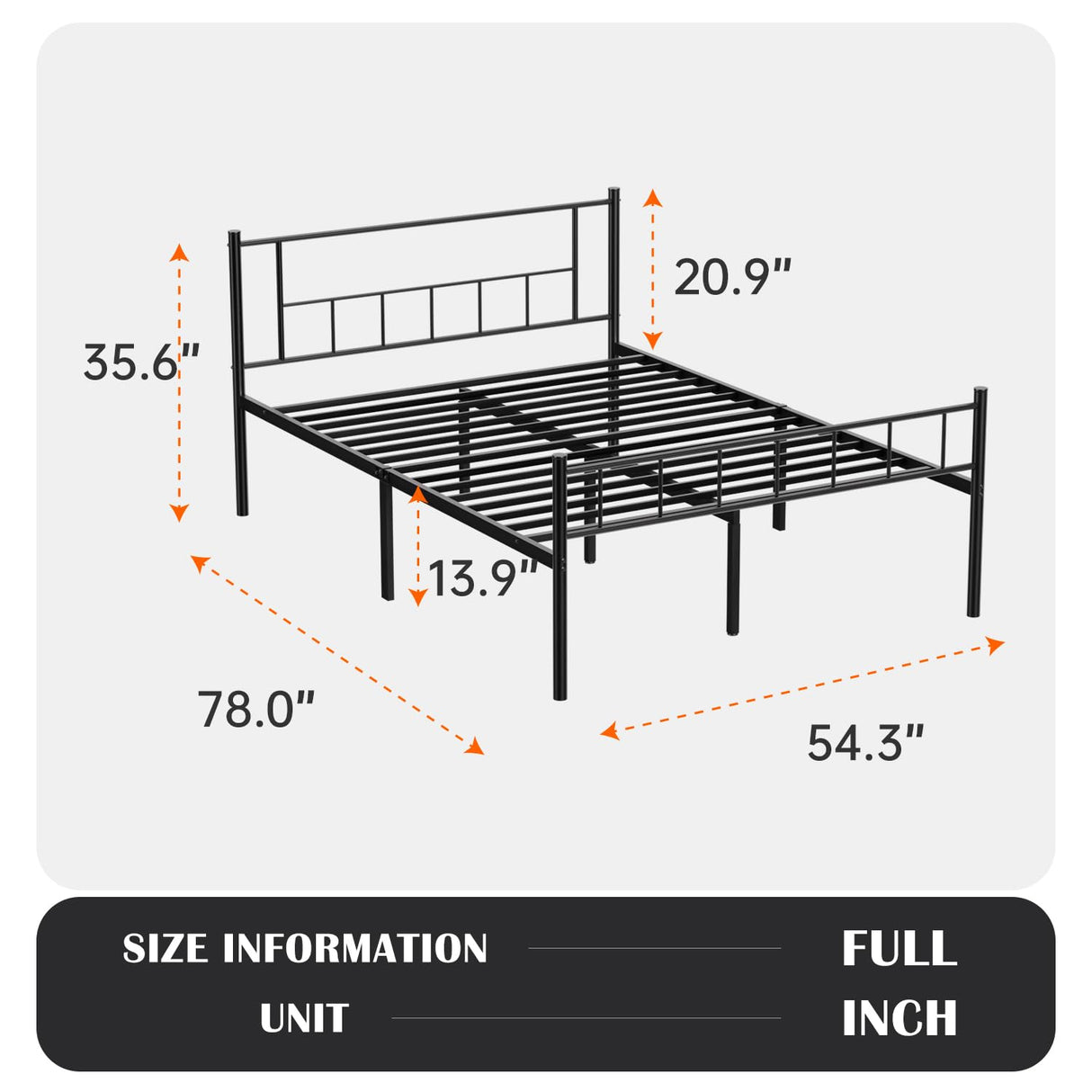 PayLessHere 14 Inch High Metal Platform Bed Frame with Headboard Maximum Storage Space Under The Heavy Duty Bed Frame No Box Spring Needed Noise-Free Easy Assembly (Full) PayLessHere