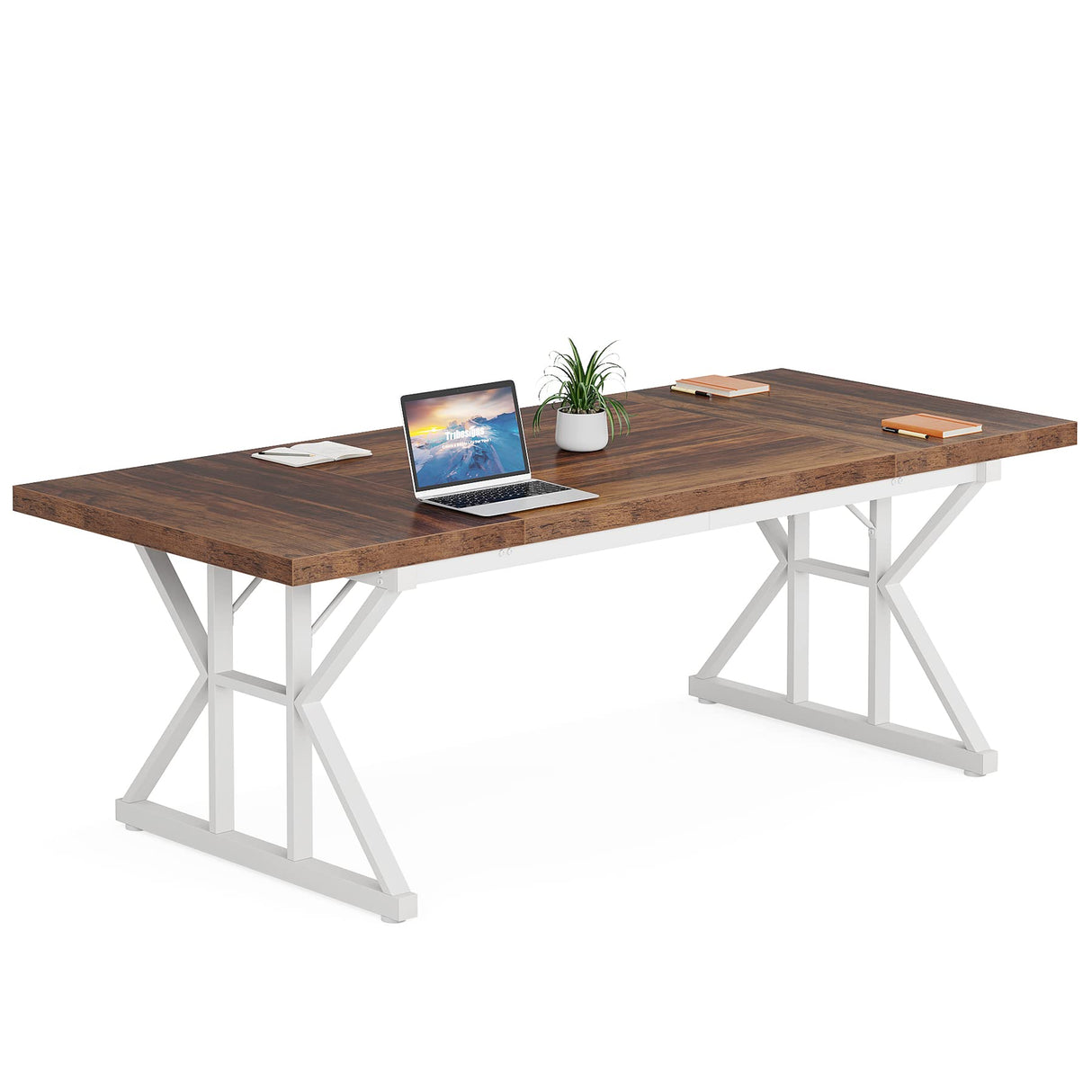 Tribesigns 6FT Conference Table, 70.86 L x 31.49 W x 29.52 H Inches Rectangle Meeting Room Table, Rustic Wood Seminar Table Executive Desk for Office, Conference Room(Brown/White) Tribesigns