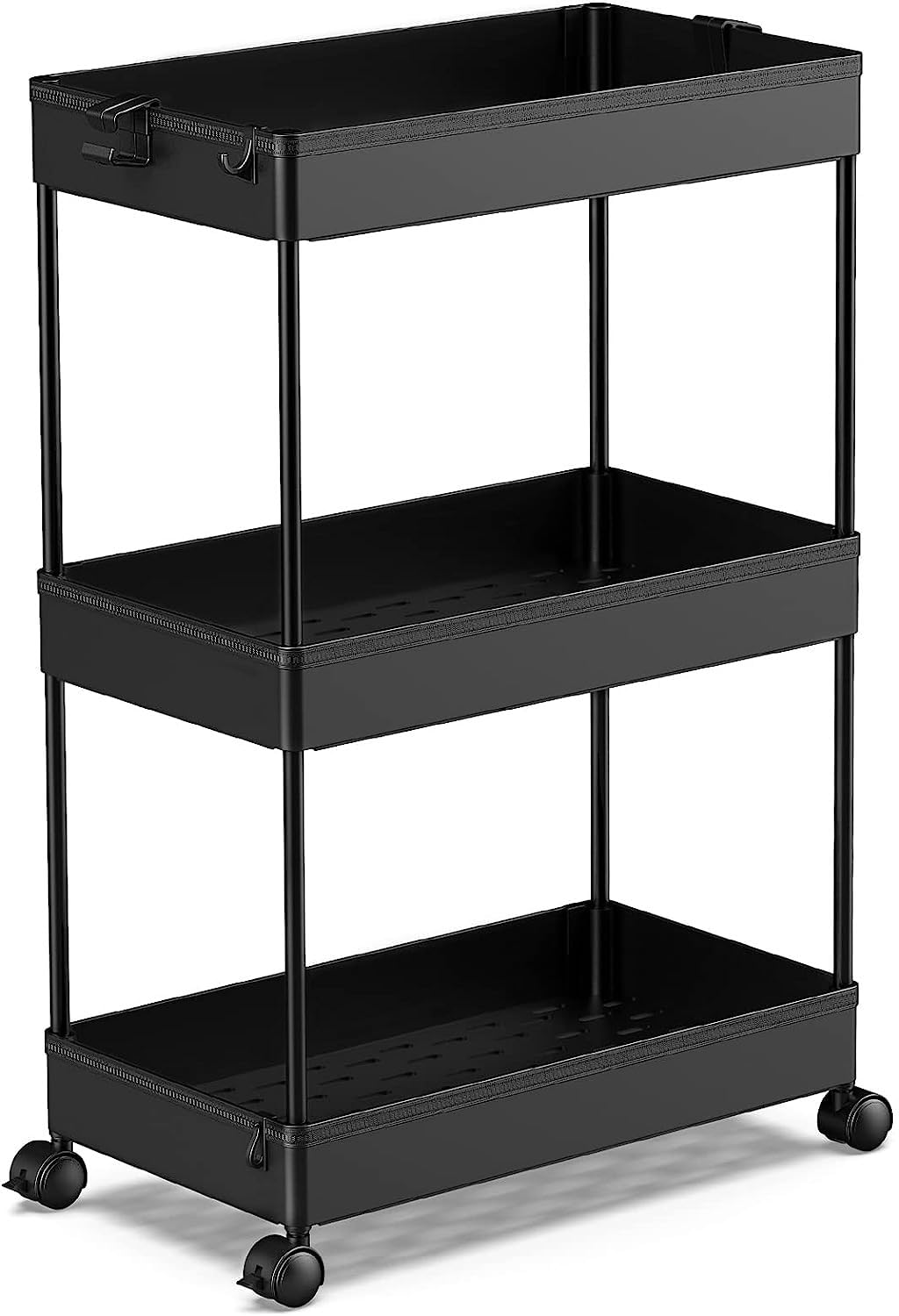 SPACEKEEPER Storage Rolling Cart 3 Tier, Laundry Room Organization Bathroom Cart Organizer Utility Mobile Shelving Unit Multi-Functional Shelves for Office, Kitchen, Black SPACEKEEPER