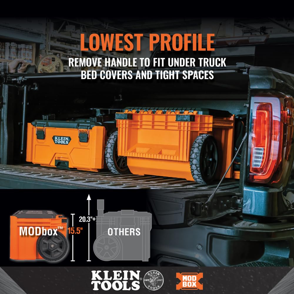 Klein Tools 54802MB MODbox Rolling Toolbox, Modular Tool Storage System with Side Mounting, 10-Inch Rubber Wheels, Removable Handle Klein Tools