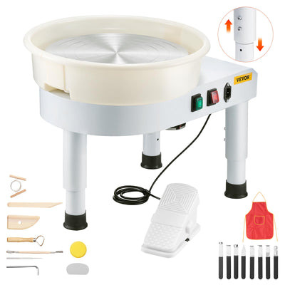 VEVOR 14in/35cm Pottery Wheel for Adults, 0-6in Lift-Table 450W Professional Pottery Kit with Foot Pedal Detachable Basin DIY Art Clay Potter's Wheel for Kids Adults Beginners at Home Pottery, White