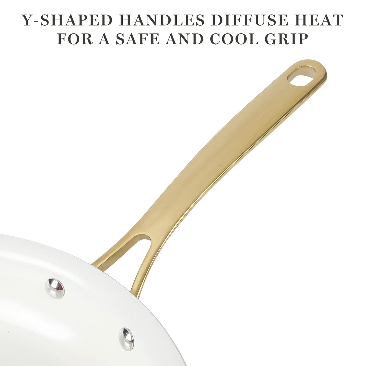 Martha Stewart Lockton Premium Nonstick PFA Free Ceramic Interior 10 Piece Heavy Gauge Enamel Aluminum Pots and Pans Cookware Set - Linen White w/Gold Handle Martha Stewart